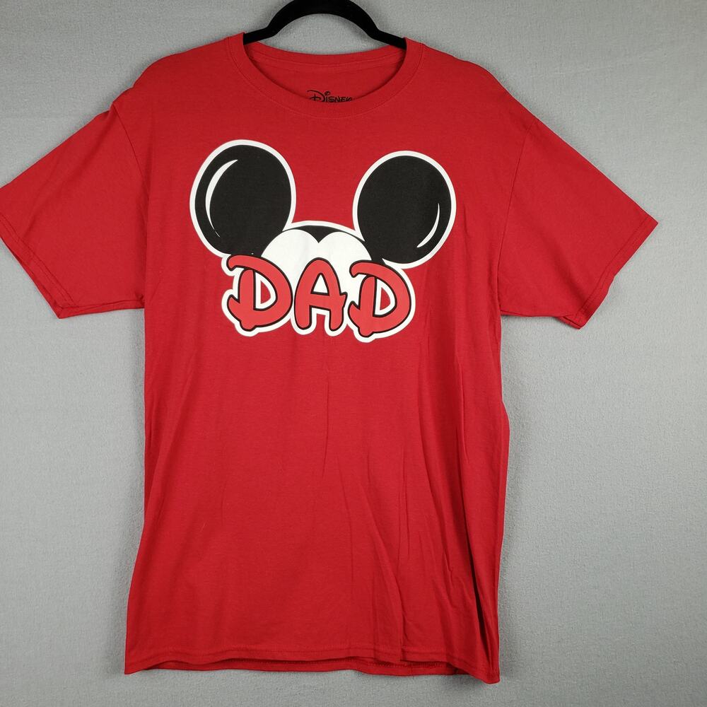 Disney Men's Size M Mickey Ears Dad Tee Shirt Red 100% Cotton Theme Park Kidcore